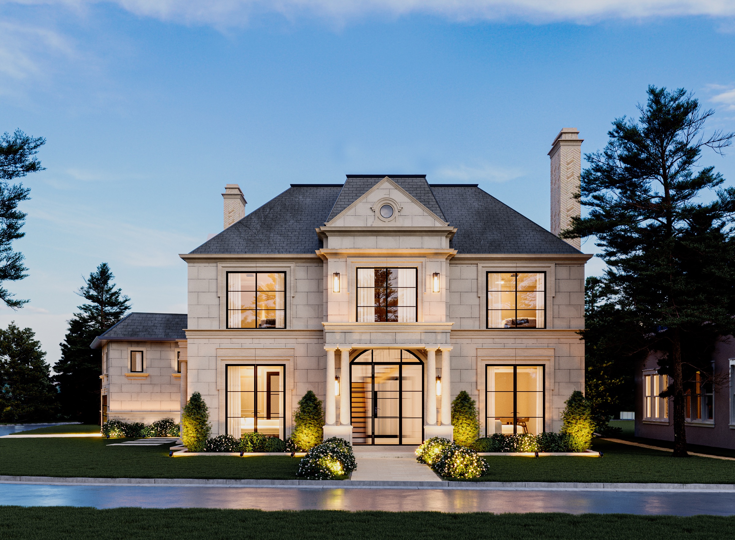 The Addison residence at dusk