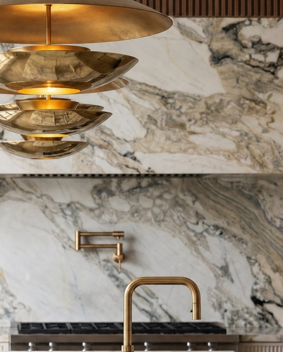 Kitchen · book-matched marble