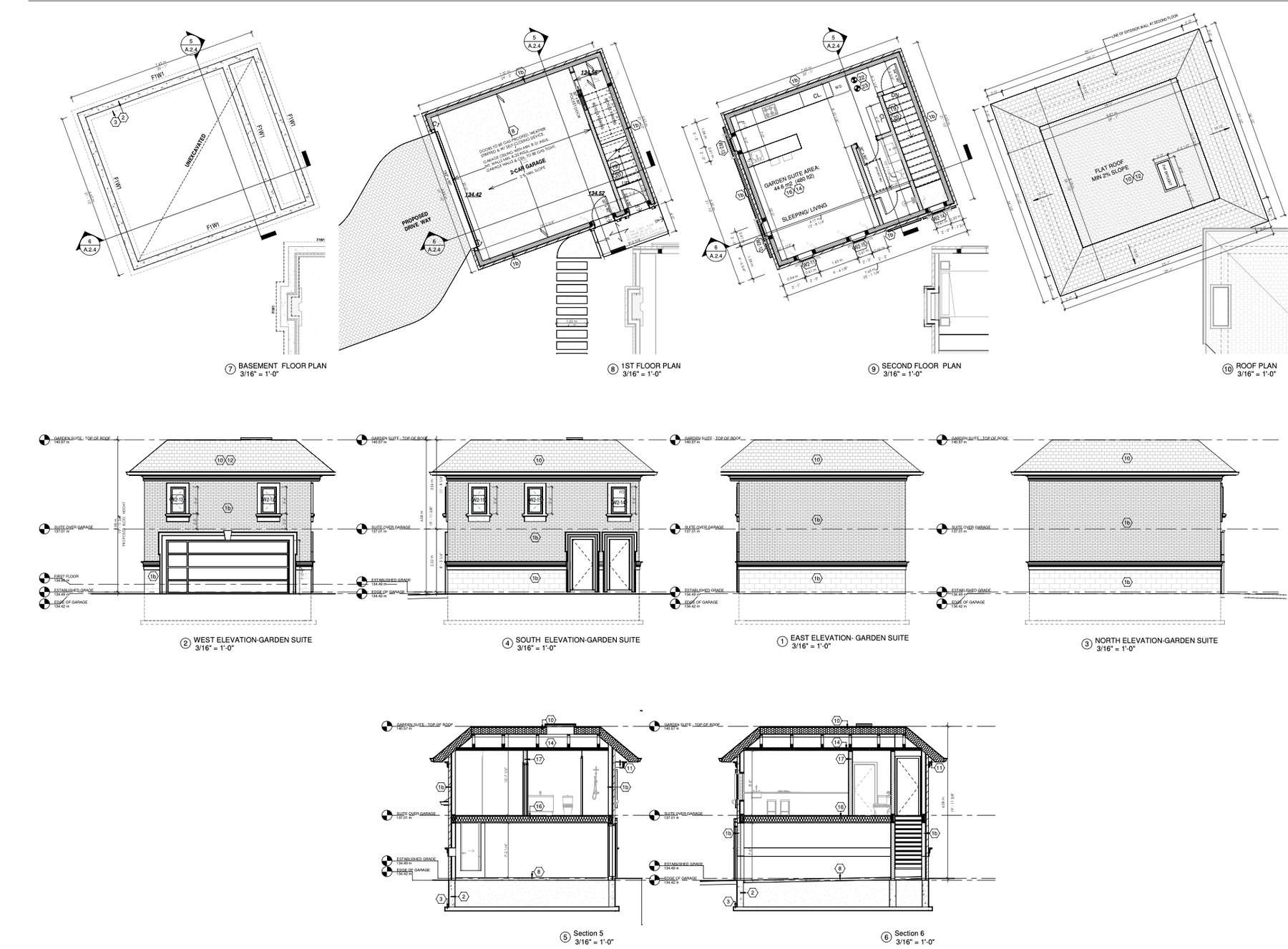 The garden suite — plans, elevations and sections — The Addison Residence