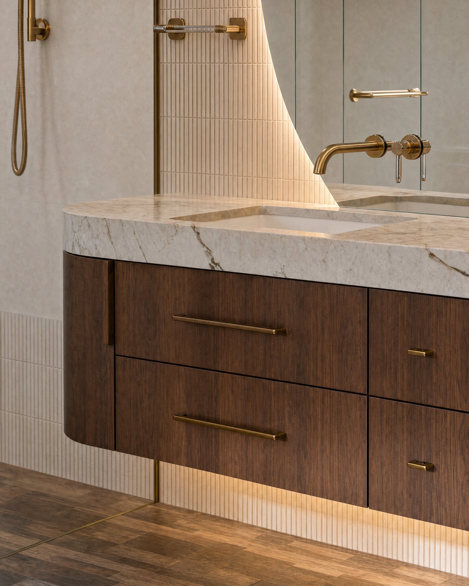 Ensuite · fluted walnut vanity