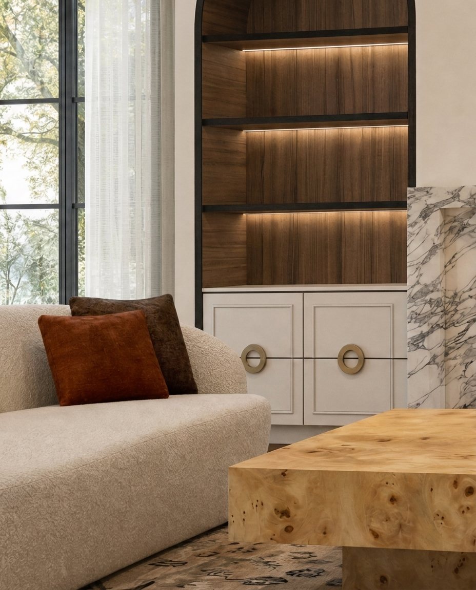 Family room · burl table