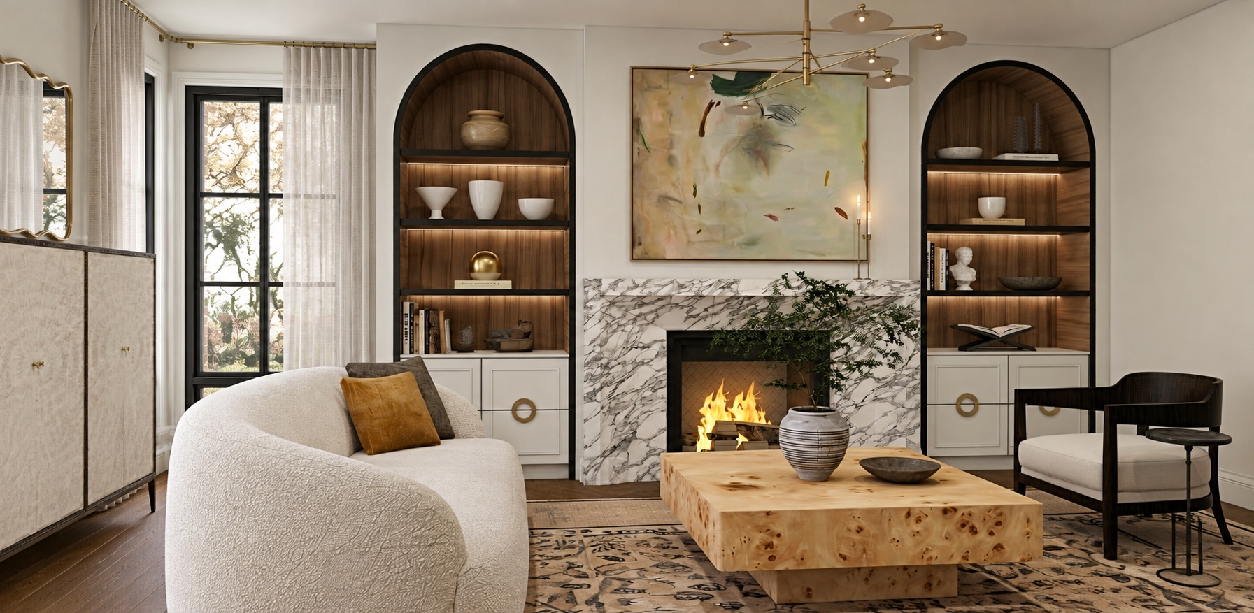 Family room · fireplace and arch