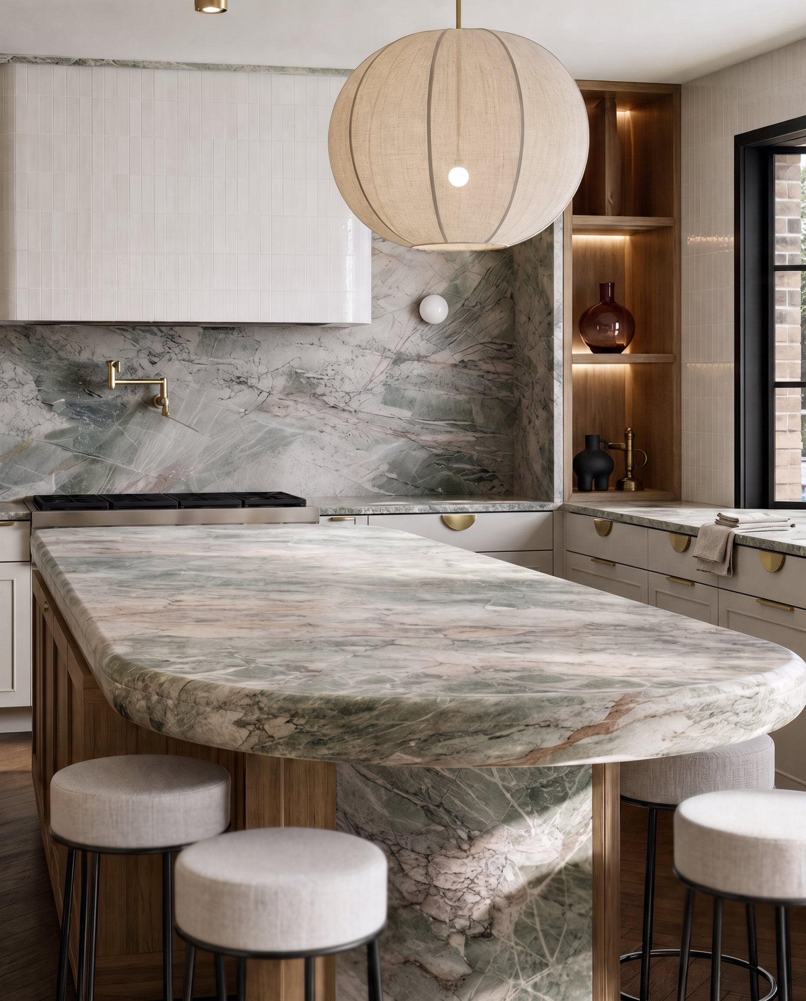 Kitchen · green marble island