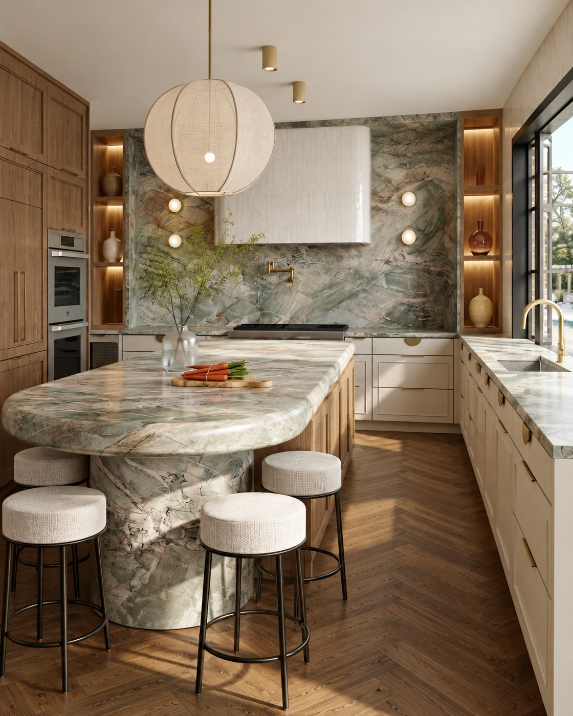 Kitchen · green marble island