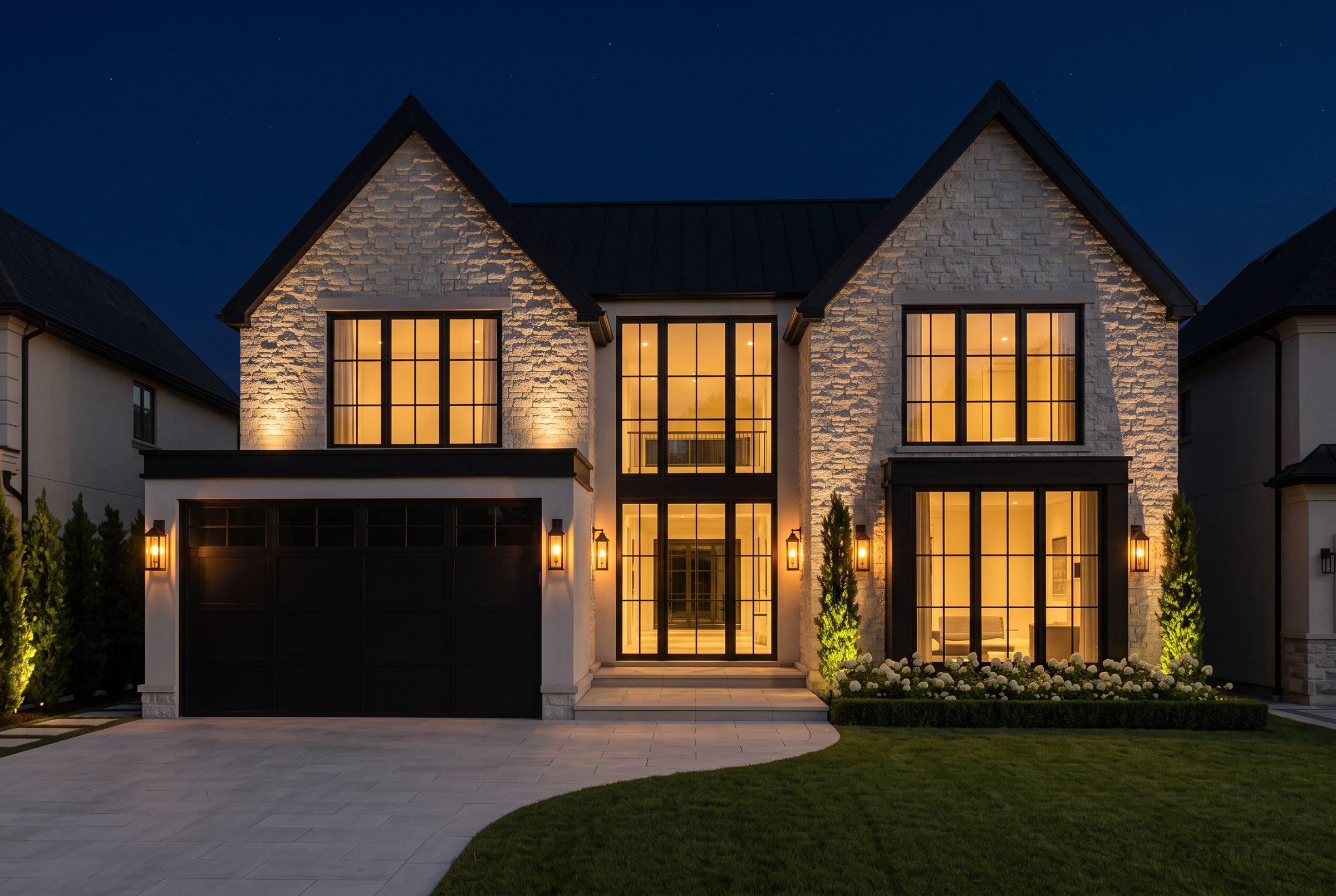 Front facade at dusk