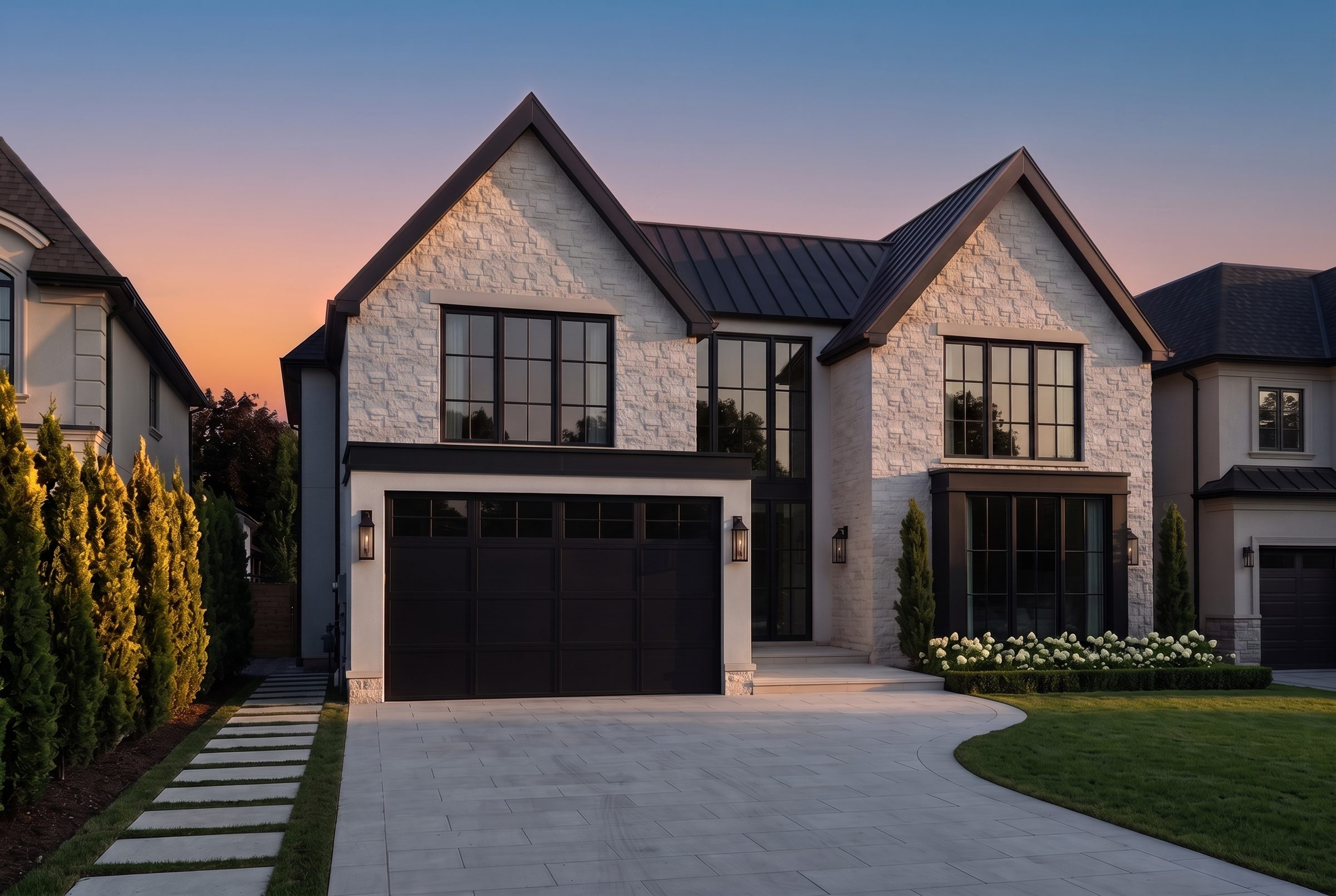 Front facade at sunset