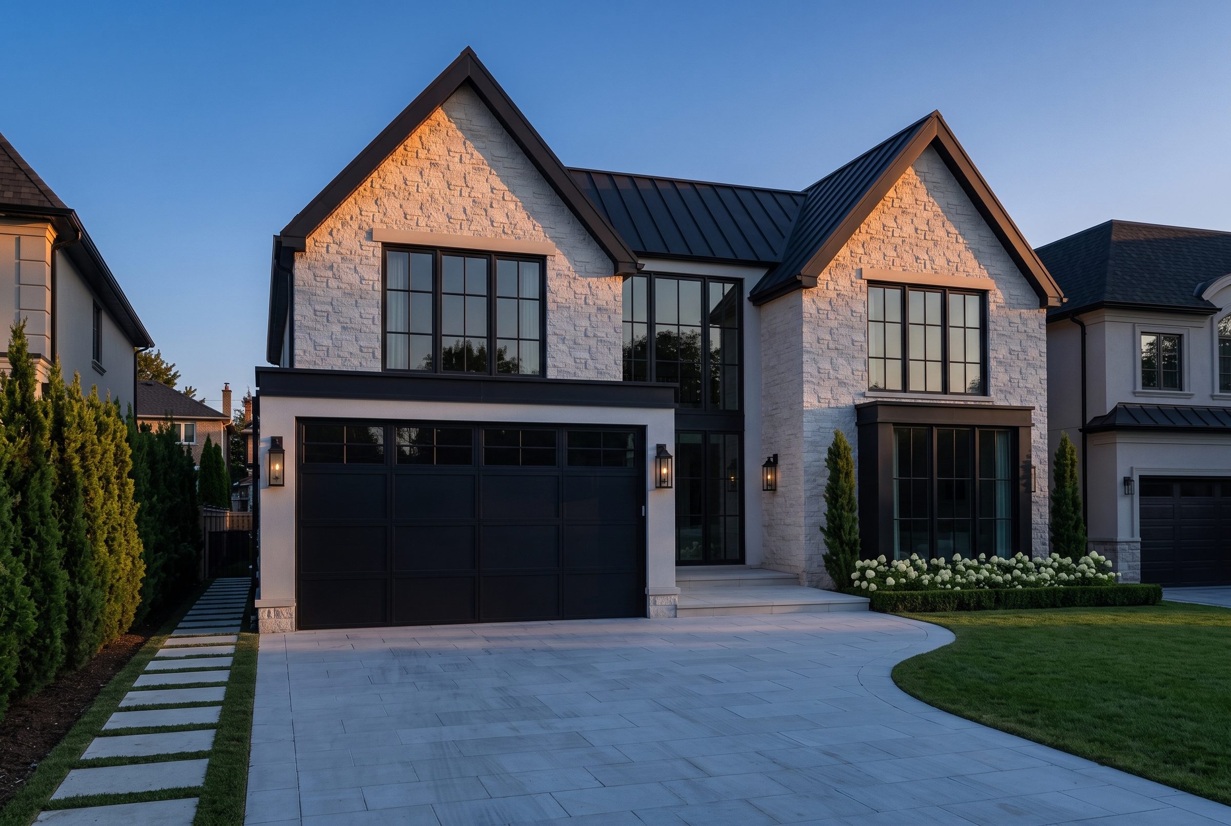 A completed Georgian home at dusk