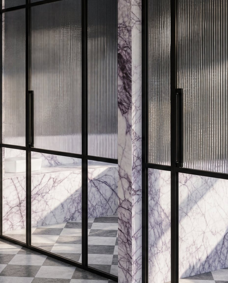 Ensuite · reeded glass